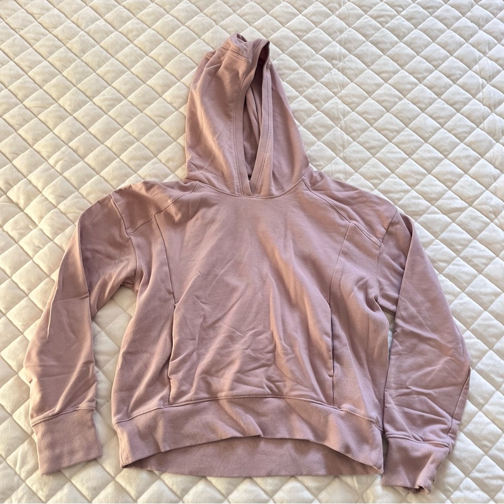 Athleta girl light pink rose hoodie sweatshirt cropped size large 12